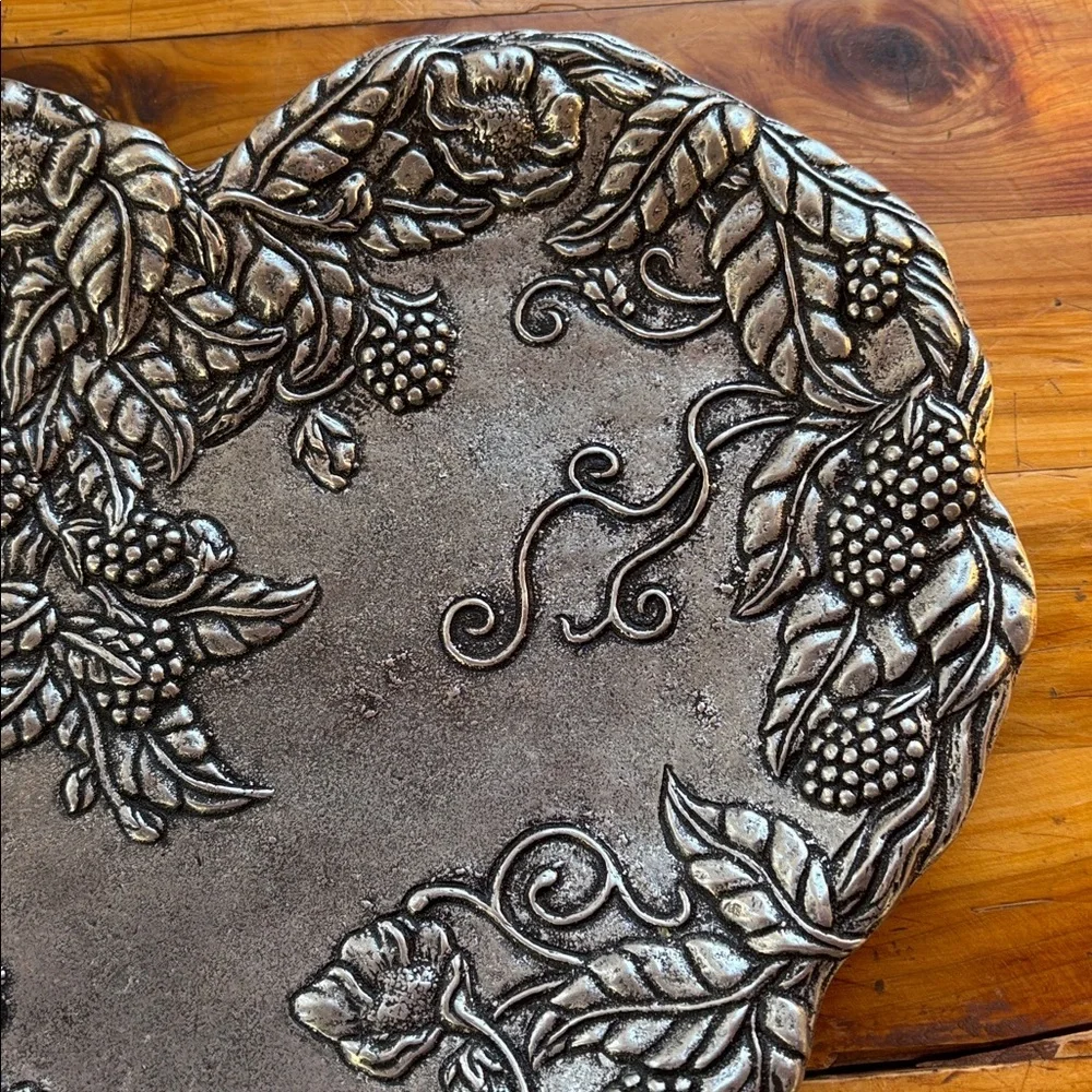 Vintage Carson Pewter Heart-Shaped Decorative Plate Berry & Vine Border Design